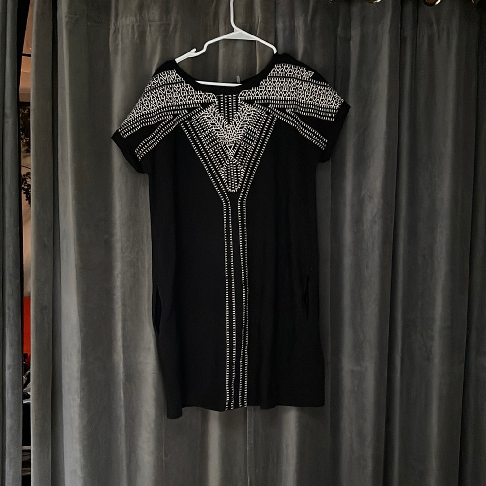 Nic & Zoe Black Dress- Pockets-White Contrast Stich Design Detail Sz Medium EUC!